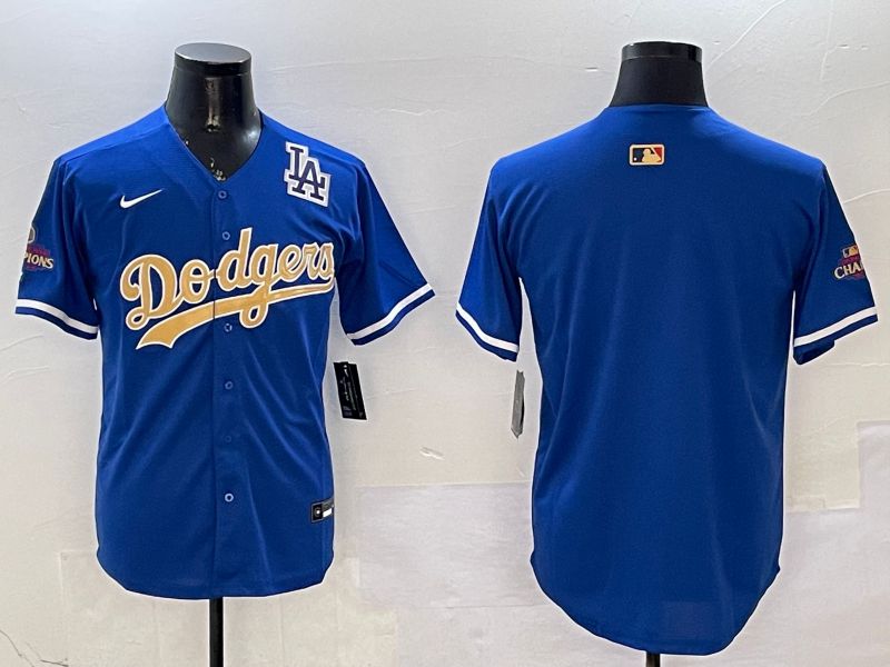 Men Los Angeles Dodgers Blank Blue Champion gold character 2025 Nike MLB Jersey style 4